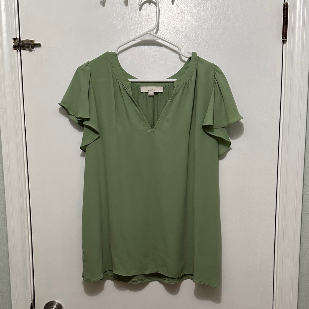 LOFT Sage Green Flutter Sleeve Blouse